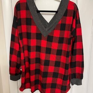 HEIMISH USA Gray and Red Plaid Top